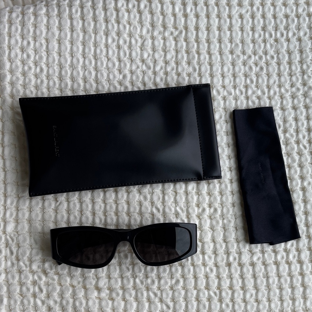 Saint Laurent Black Rectangular Sunglasses with Case